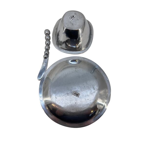 Mexican Silver/Pewter Plate, Serving Bowl & Knife - Picture 12 of 16